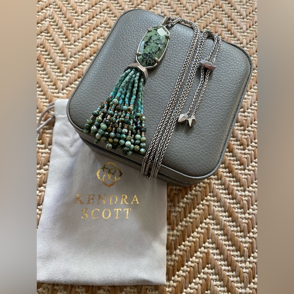 Kendra Scott Eva Silver Long Pendant Necklace in African Turquoise